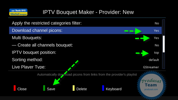 Configuration E2m3u2bouquet Plugin